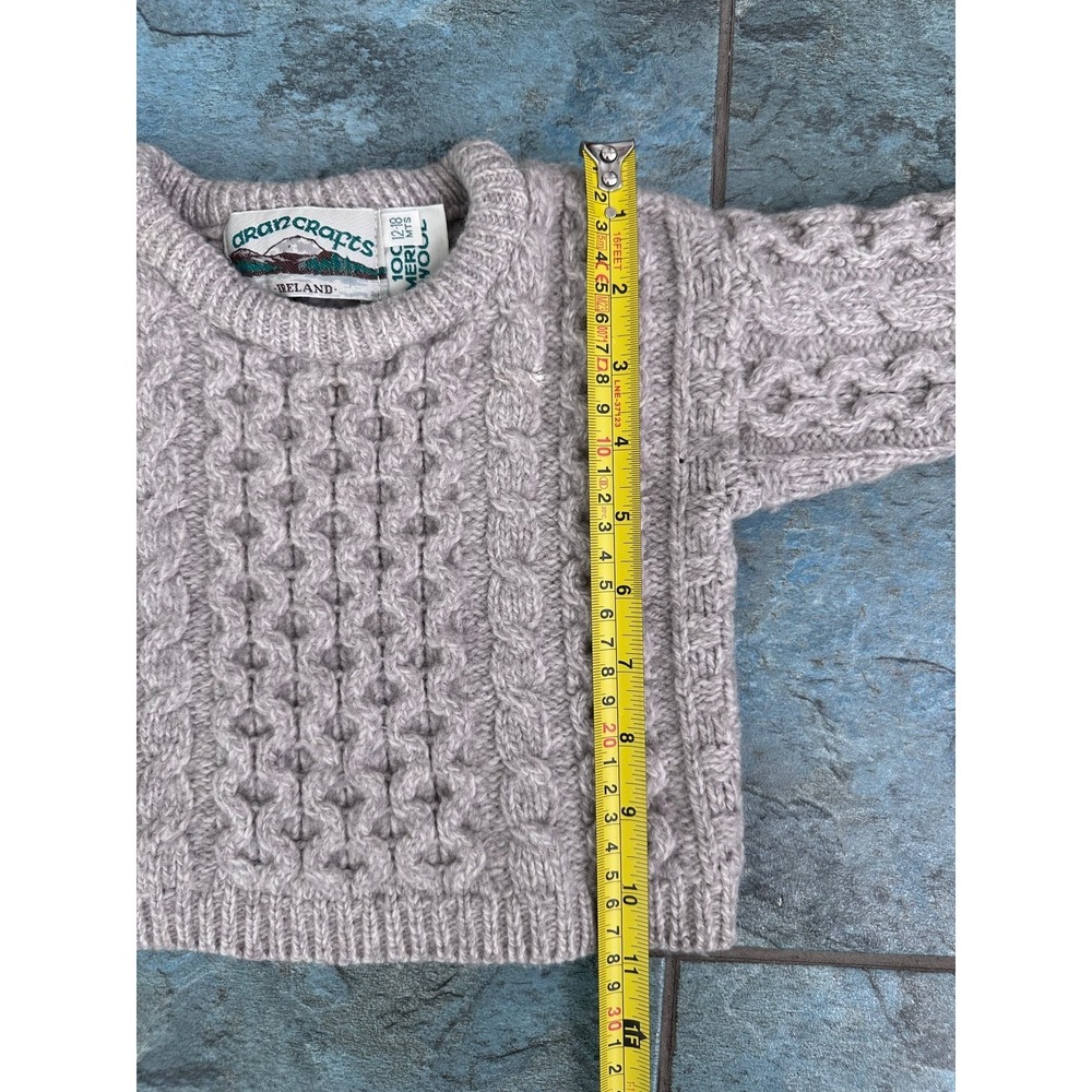 Aran Crafts 100% Merino Wool Sweater Boys 12-18 MTHS Gray Beige Long Sleeve - Picture 6 of 6